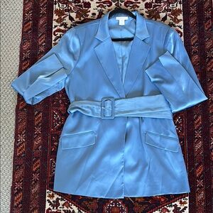 House of Harlow -Sky Blue Belted Blazer with Notched Lapel